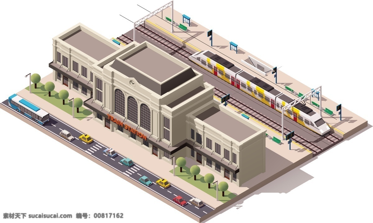 等距火车站 火车站 矢量图 建筑物 车站 火车 高铁 运输工具 交通工具 月台 站点 交通 基础设施 共享 等距 环境设计 建筑设计