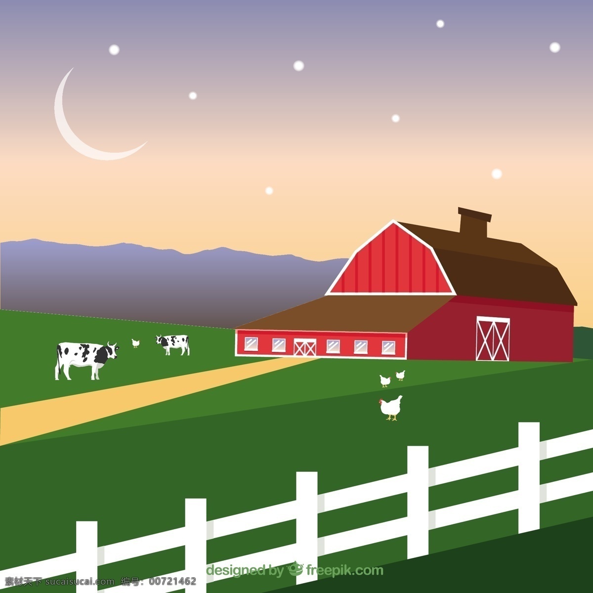 红仓农场景观 树 手工 自然 农场 手工绘制 红 景观 蔬菜 奶牛 生态 有机 树木 拖拉机 农民 围栏 土地 生态友好 白色
