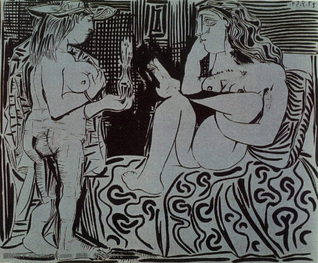 femmes 西班牙 畫(huà)家 巴勃羅 畢加索 抽象 油畫(huà) 人物 人體 裝飾畫(huà) deux 1959 裝飾素材