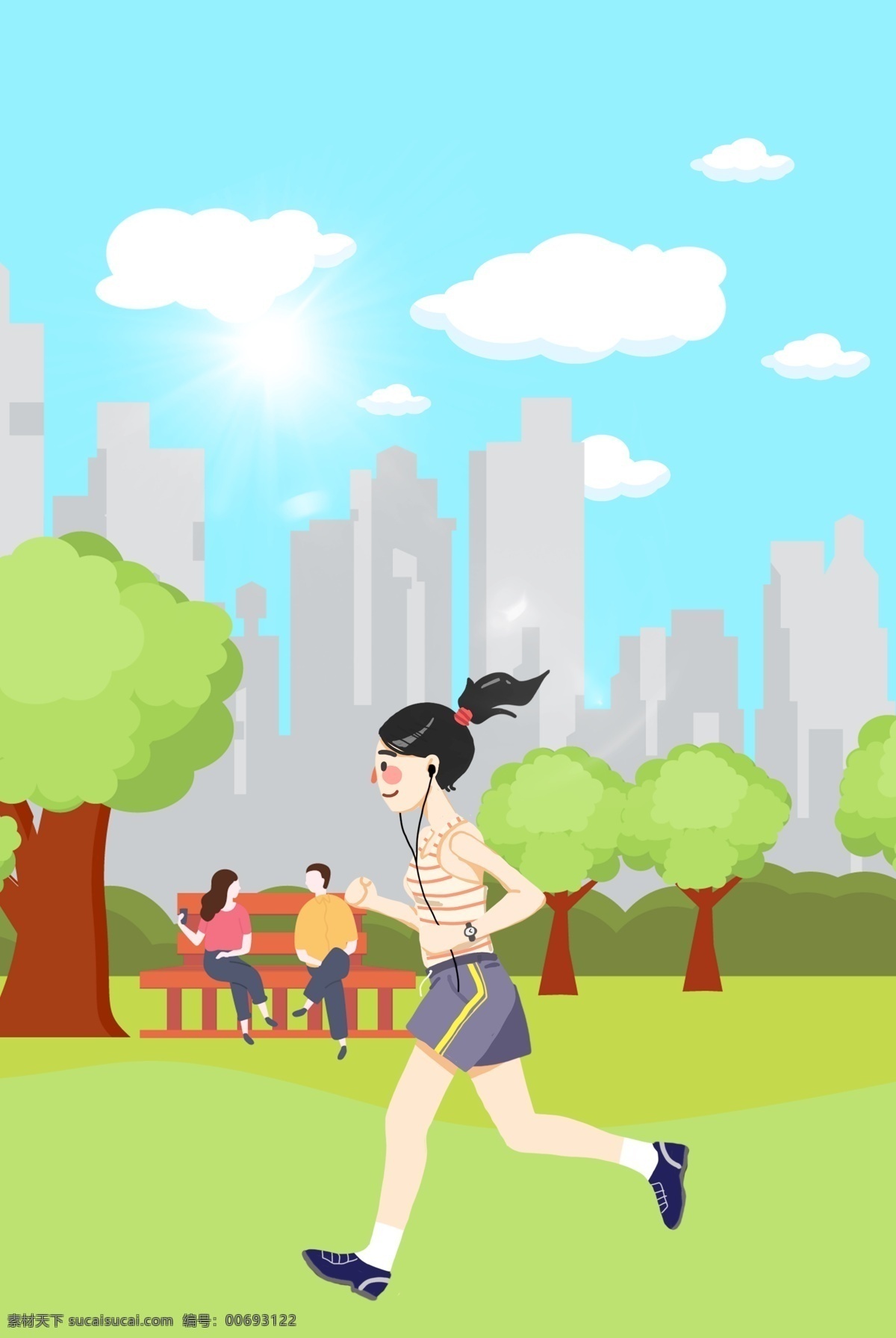 夏天 早上 城市 公園 女孩 晨 跑 海報 背景 夏天早上 城市公園 晨跑 海報背景 夏日 清晨 小區(qū)街道
