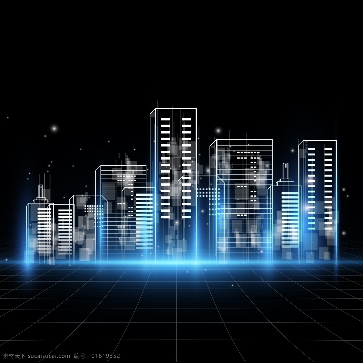 城市 建筑 远景 蓝光 背景 合成 png格式
