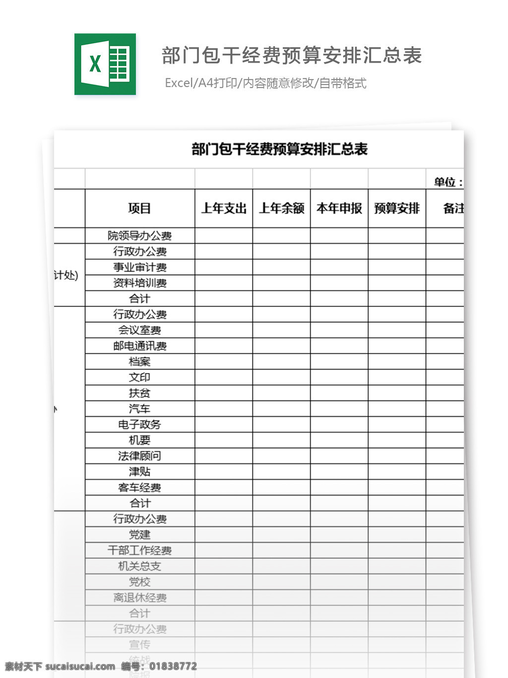 部门 包干 经费 预算 安排 汇总表 表格模板 图表 表格设计 表格 excel 财务管理 预算管理 经费预算 部门包干 安排汇总表 收支计划