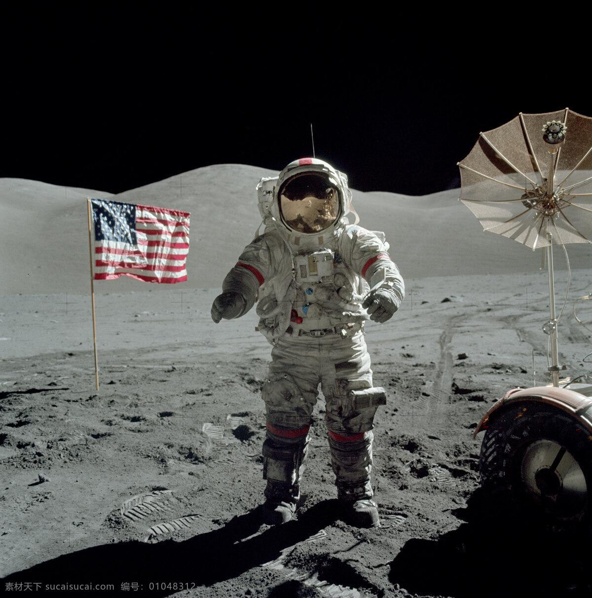 阿波罗 号 飞船 登月 高清 照片 11号 奥尔德林 宇航员 阿姆斯特朗 美国 国旗 月球 月面 太空 科技 航空 航天 现代科技 科学研究 摄影图库