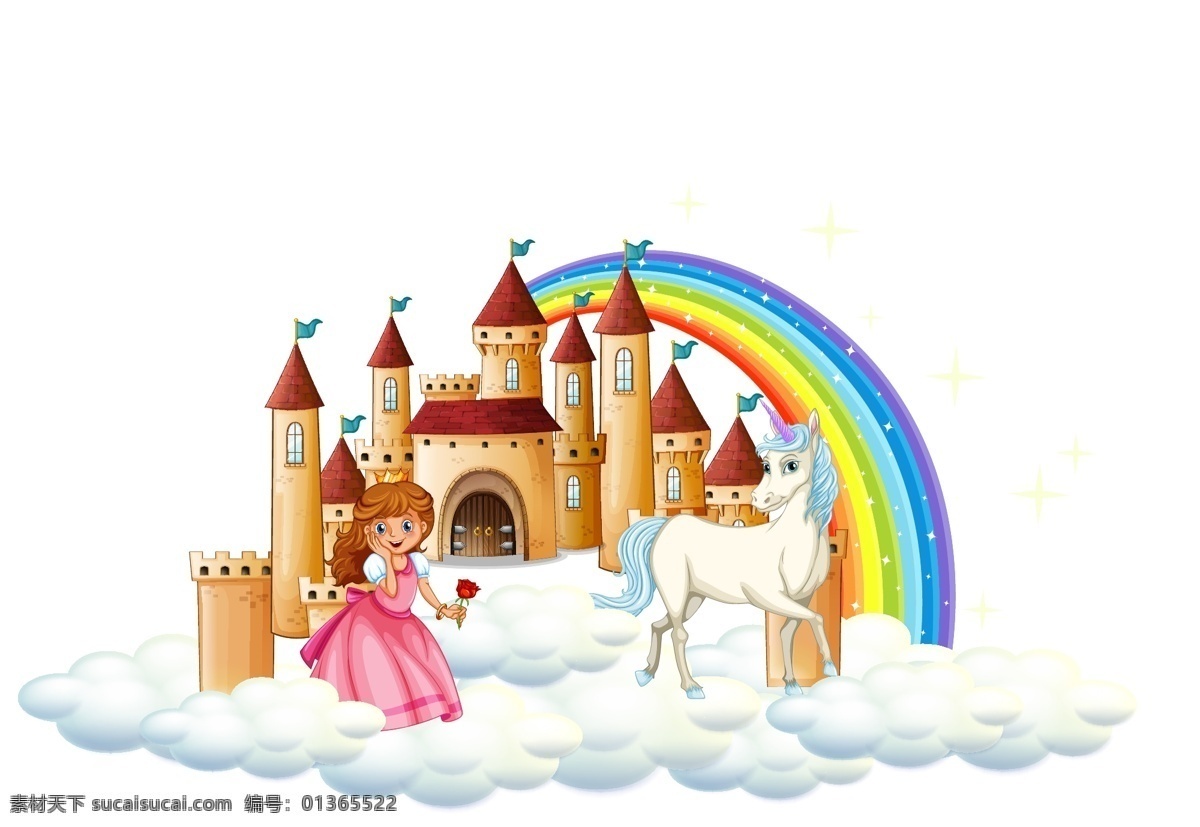 白雪公主 天空 城堡 迪士尼 公主 动漫 冰公主 动漫动画 动漫人物 白马 彩虹 天空城堡