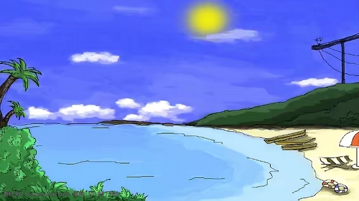 原创 手绘 插画 夏天 海边 风景 九月 你好 卡通 儿童