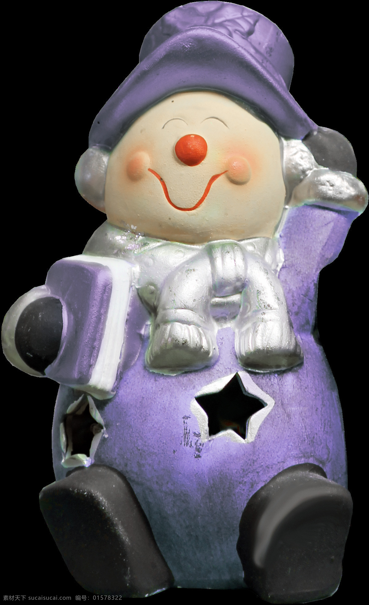 可爱 陶瓷 娃娃 透明 免扣素材 透明素材 微笑 围巾 装饰图案 紫色 坐着