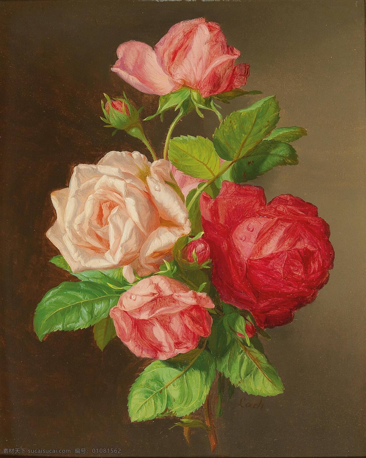 安德烈 亚斯 拉赫 作品 奥地利画家 玫瑰 静物花卉 永恒之美 19世纪油画 油画 文化艺术 绘画书法