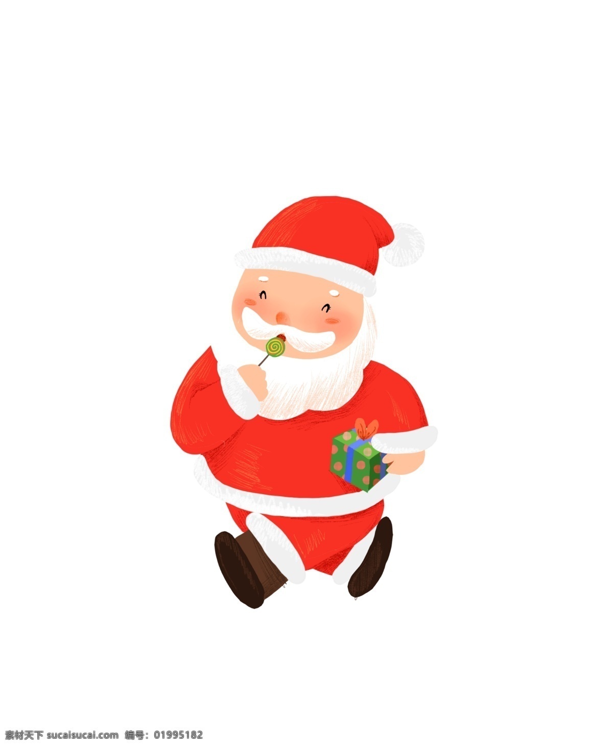 圣诞节 圣诞老人 送礼 物 圣诞 送礼物 吃棒棒糖 手绘 可爱 喜庆 开心 红色 暖色系 礼物 发礼物