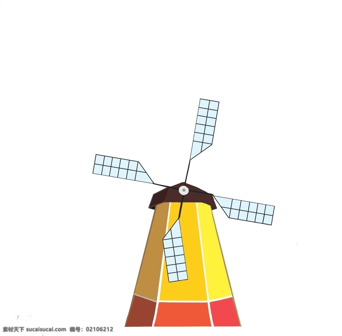 荷兰 黄色 卡通 风车 彩色风车 黄色风车 荷兰风车 三宝乐园 游乐园 建筑 白色风扇插画 建筑插画