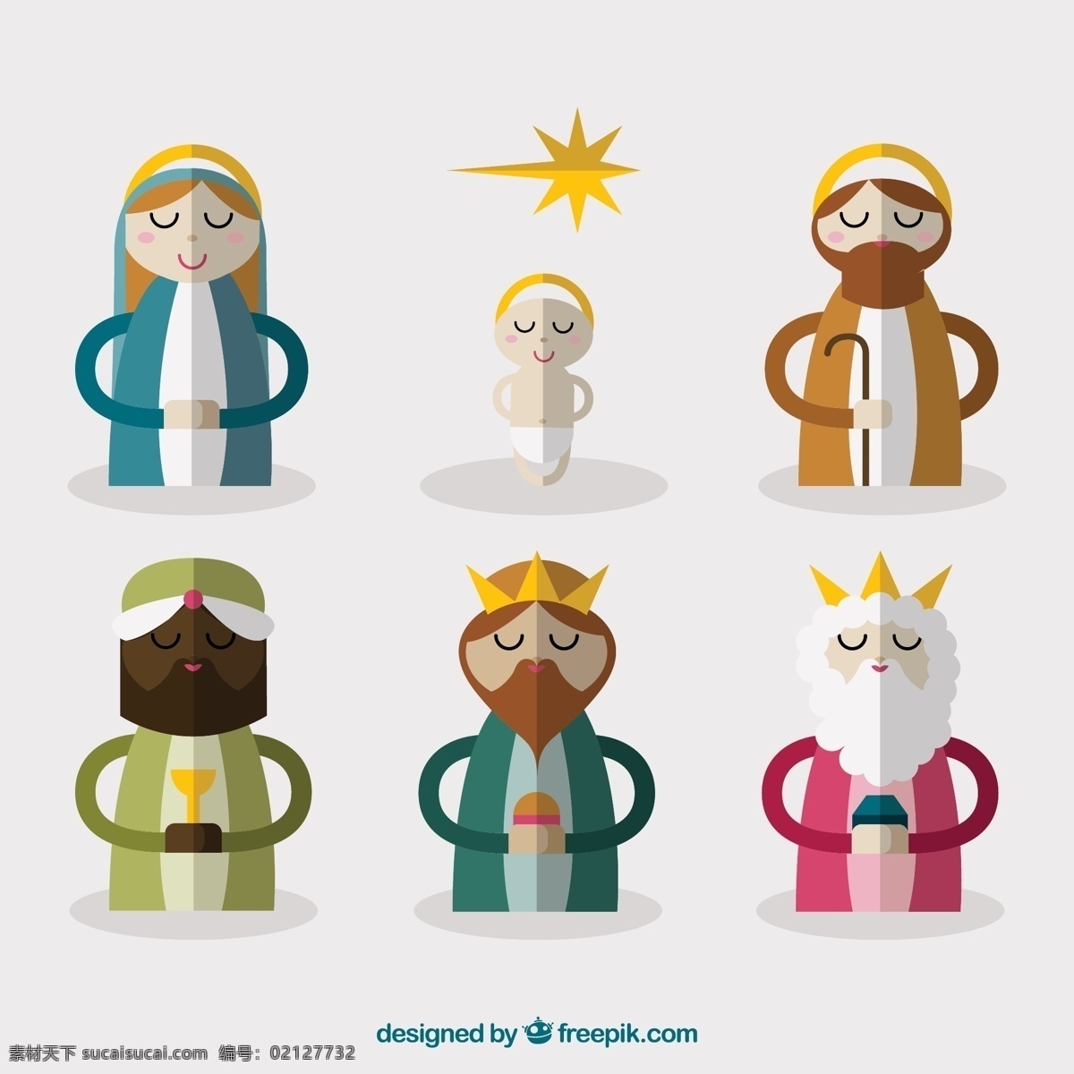 款 耶稣 诞生 角色 矢量 6款 卡通 创意 白色