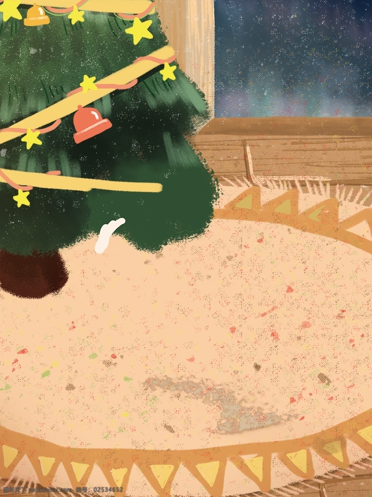 彩绘 圣诞树 装饰 背景 星星 铃铛 地毯 圣诞背景 广告背景 彩绘背景 促销背景 背景展板图 背景图