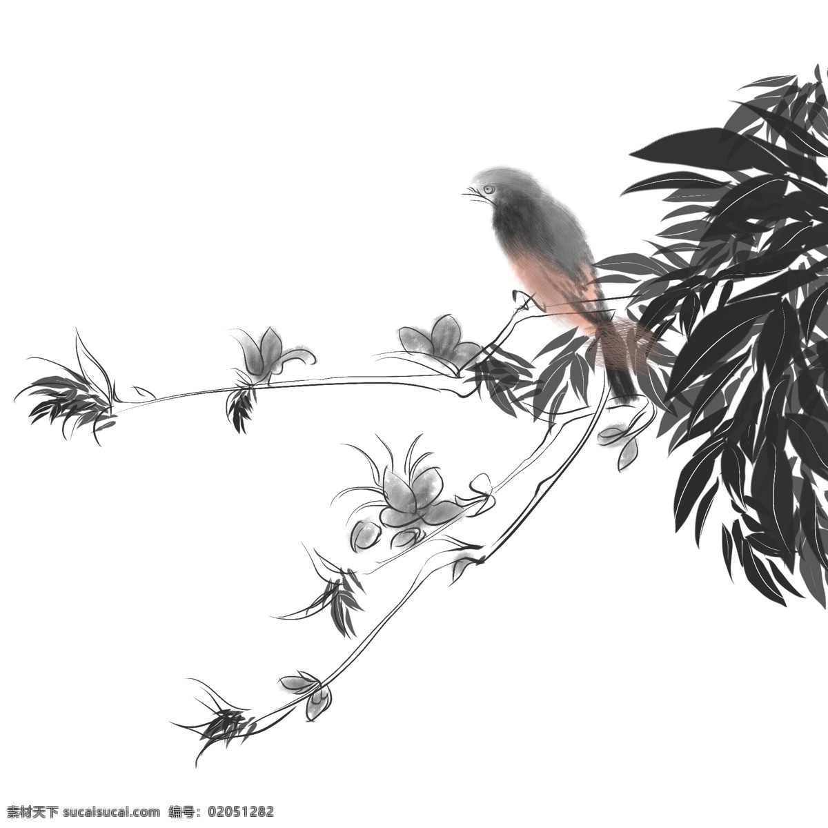 中國 風(fēng) 水墨 國畫 手繪 裝飾 花鳥 中國風(fēng) 工筆 杏色 黑白 偏古風(fēng) 枝葉 國風(fēng) 古韻 簡約 唯美 枝頭 鳥