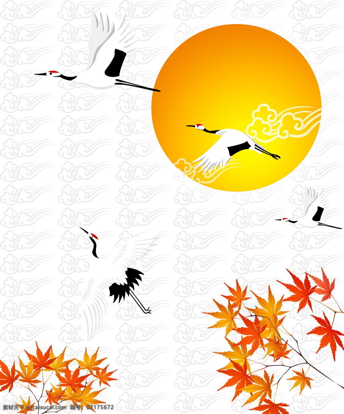 飛黃騰達(dá) 背景底紋 底紋 底紋邊框 楓葉 紅日 樹(shù)葉 太陽(yáng) 移門(mén) 仙鶴 云紋 祥云 移門(mén)圖案 家居裝飾素材