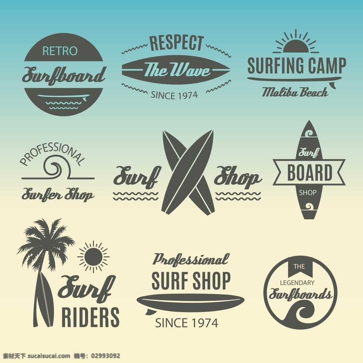 简约 黑白 沙滩 旅行 图标 元素 英文 设计元素 沙滩旅行 装饰图案