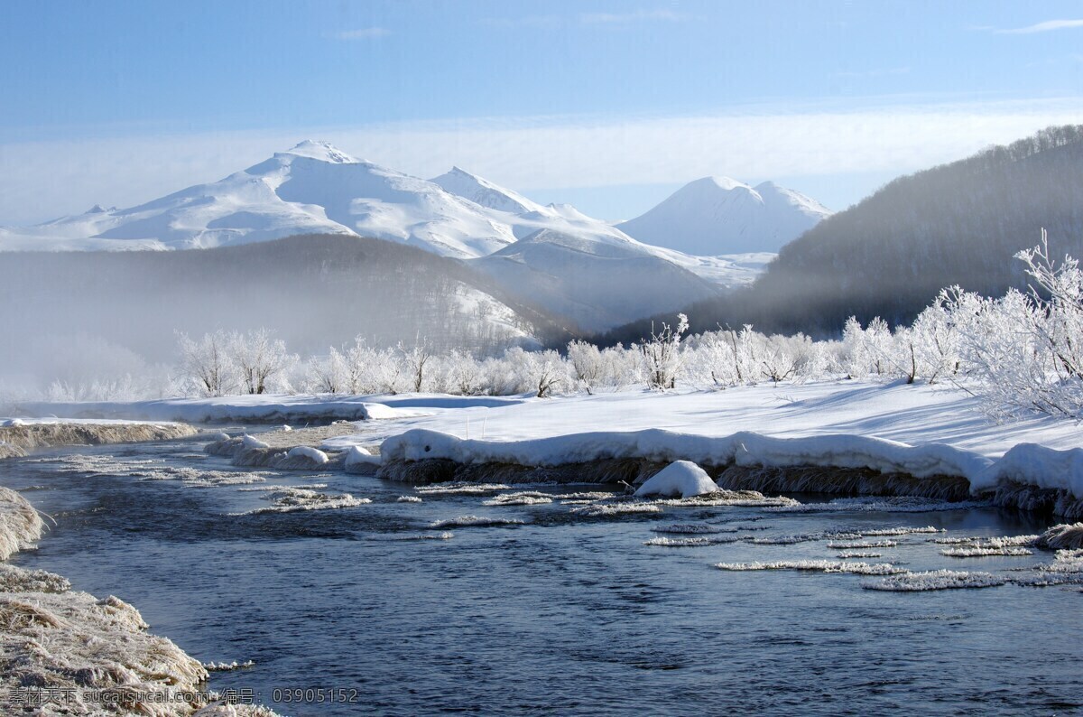 冬季雪景图片 冬天 冬季 自然 森林 雪地 雪山 河流 蓝天 自然景观 山水风景