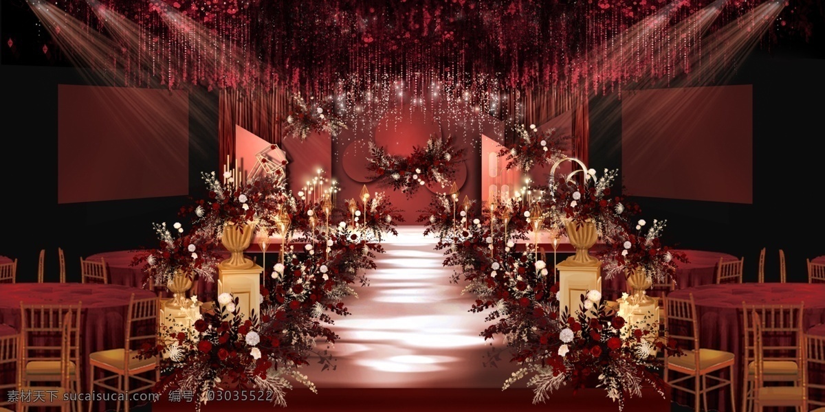 红色 西式 婚礼 效果图 吊顶 花艺分层 罗马柱 灯 铁艺 欧式婚礼 婚礼道具 分层