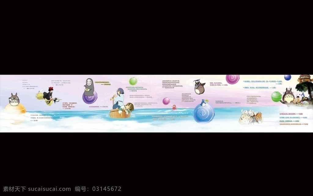 宫崎骏 动漫 背景 展板 卡通动漫 墙贴 手绘 海 白云 龙猫 千与千寻 魔女宅急便 幽灵公主 励志名句 展板模板
