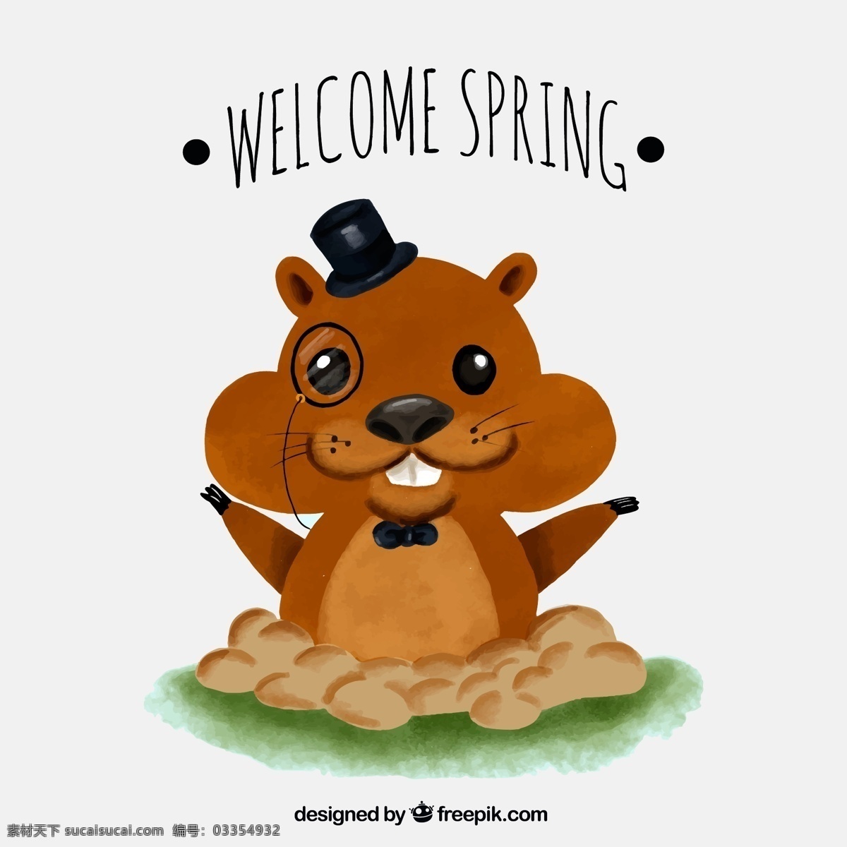 可爱 迎接 春天 土拨鼠 动物 春天的土拨鼠 可爱的土拨鼠 文化艺术 绘画书法
