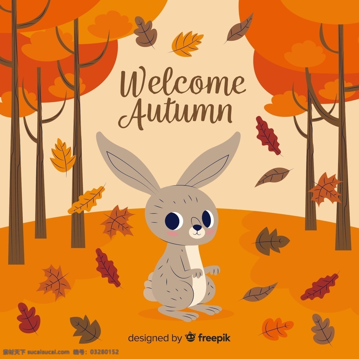 可爱秋季 森林兔子 矢量素材 autumn 可爱 秋季 森林 树木 兔子 树叶 矢量图 ai格式