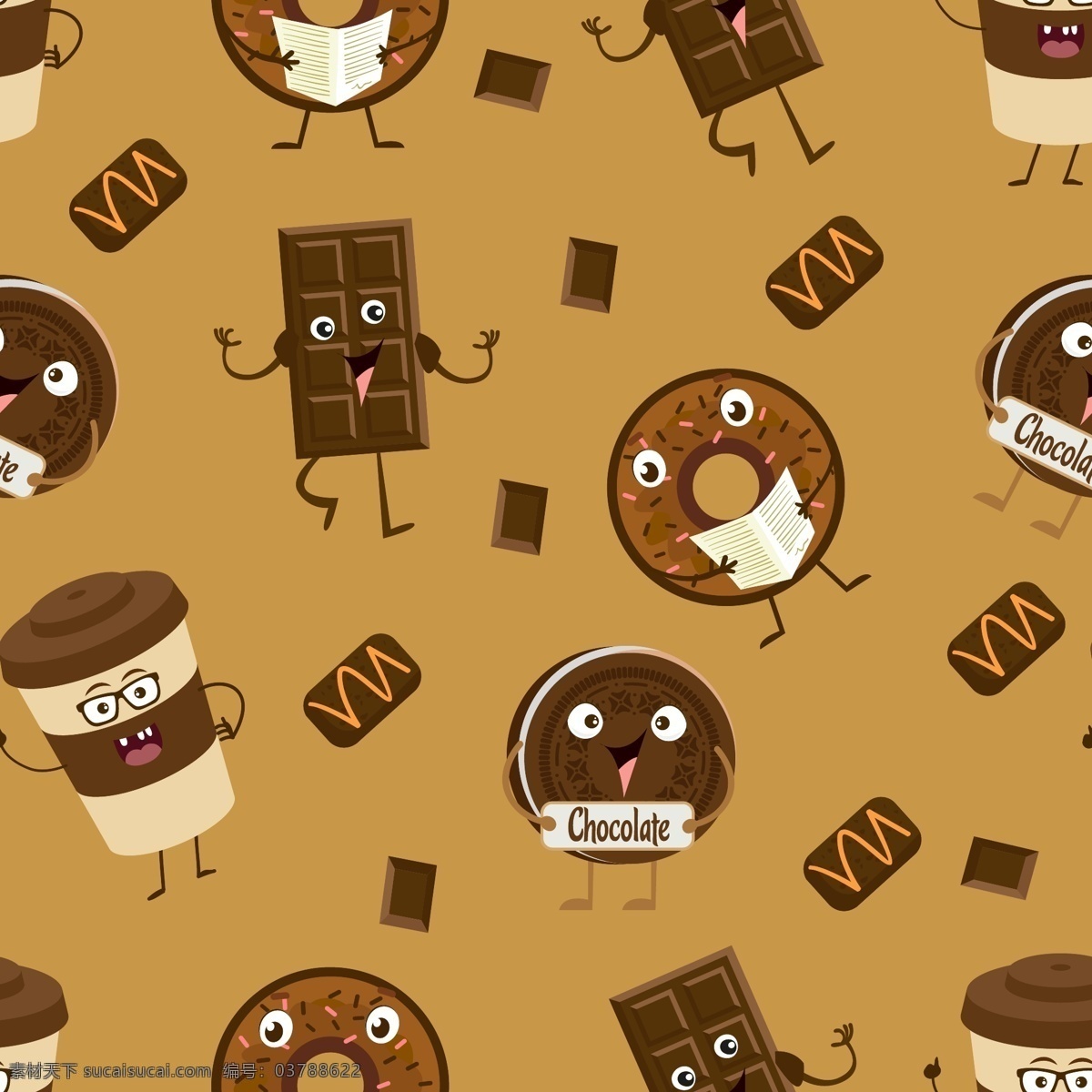 咖啡 甜点 无缝 背景图片 巧克力 曲奇 饼干 零食 笑脸 报纸 矢量 高清图片