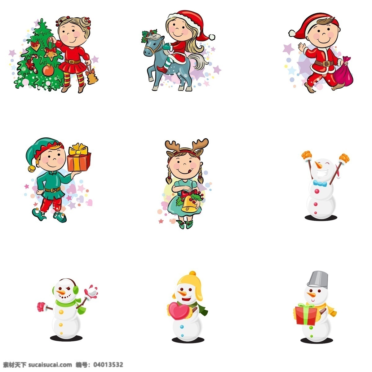 卡通 可爱 白色 圣诞 冬天 彩色 服饰 圣诞节 下雪 围巾 雪人 雪花