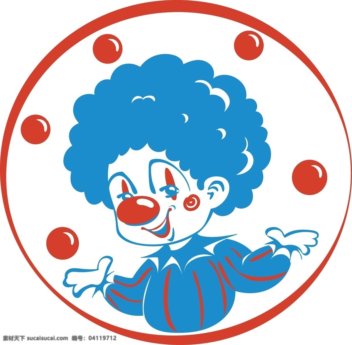 红蓝 可爱 小丑 矢量 形象 红 蓝 卷发 儿童 杂技 马戏