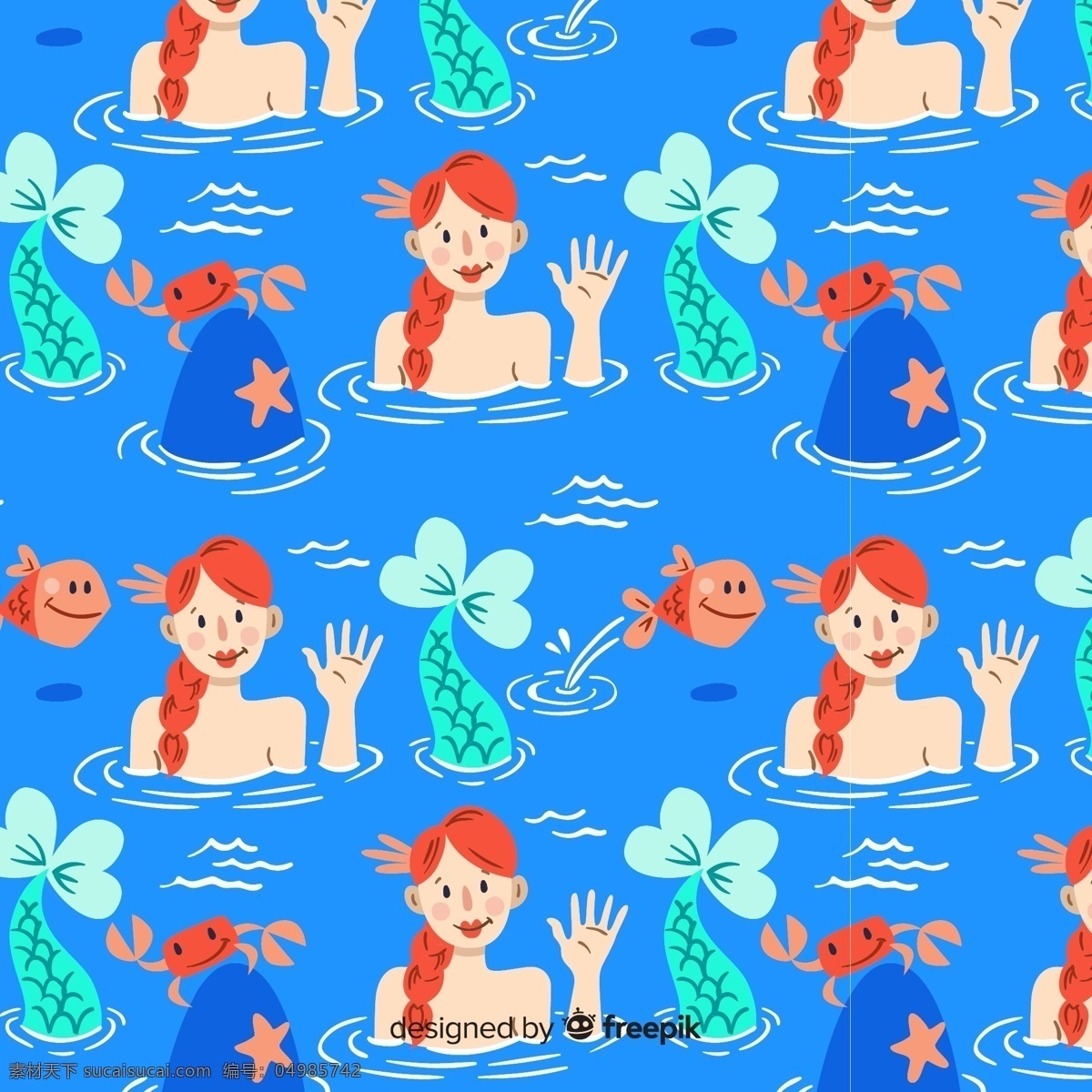 美人魚(yú) 無(wú)縫 背景圖片 童話 創(chuàng)意 海面 大海 打招呼 矢量 高清圖片