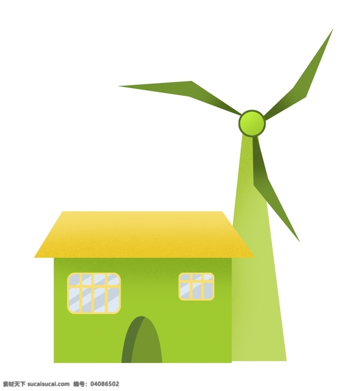 可爱 绿色 风车 插图 绿色风车 可爱的风车 新能源 绿色环保 绿色小房子 绿色风车插画