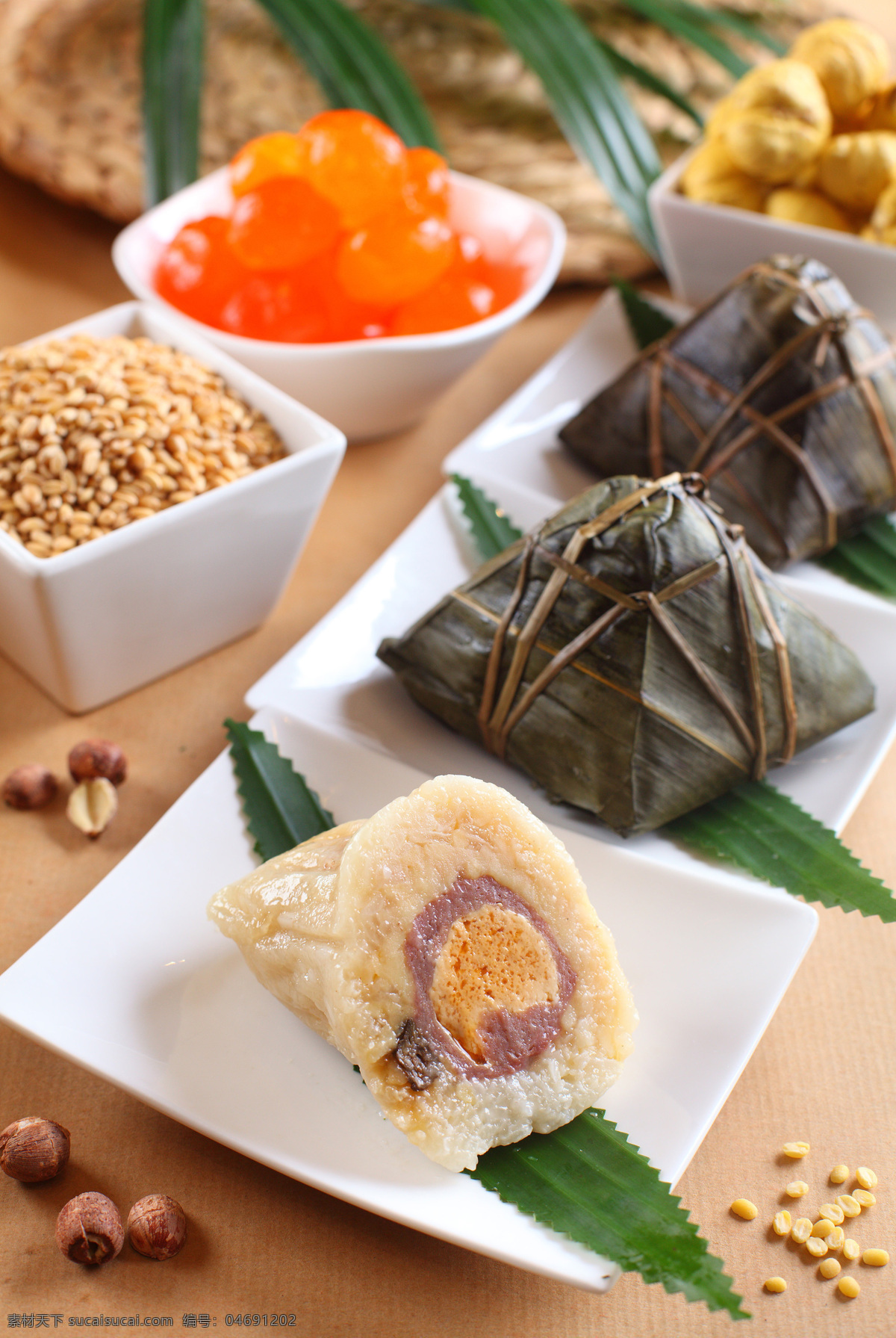高清 端午 粽子 端午節(jié) 粽葉 糯米 蛋黃
