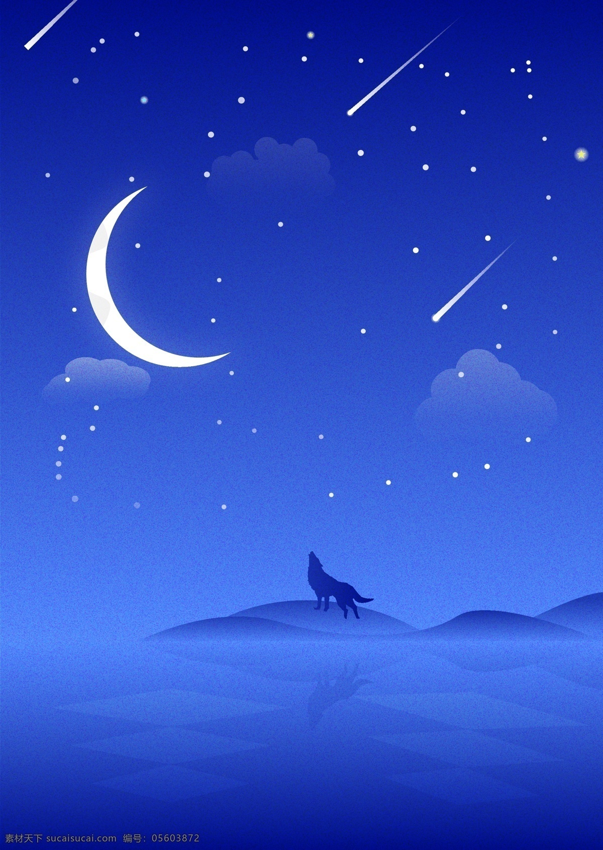 扁平化插畫 插畫 扁平化 星空 月亮 狼