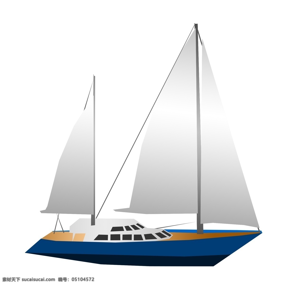蓝色 大型 帆船 插画 大型帆船 卡通帆船 航海 海上帆船 航行的帆船 蓝色帆船插画 行驶的轮船 灰色的帆
