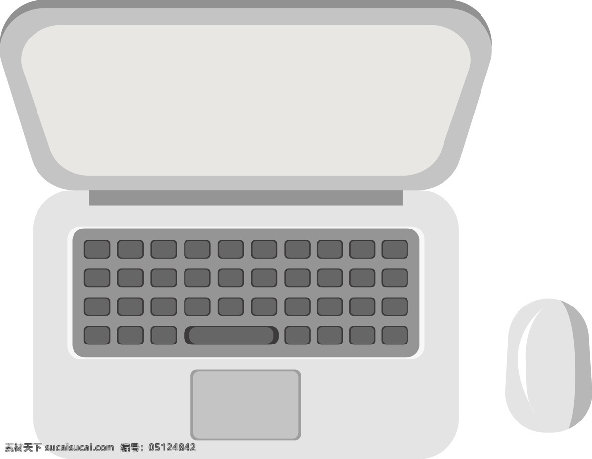 办公用品 电脑 插画 白色的电脑 卡通插画 上班用品 办公用具 办公器具 灰色的键盘