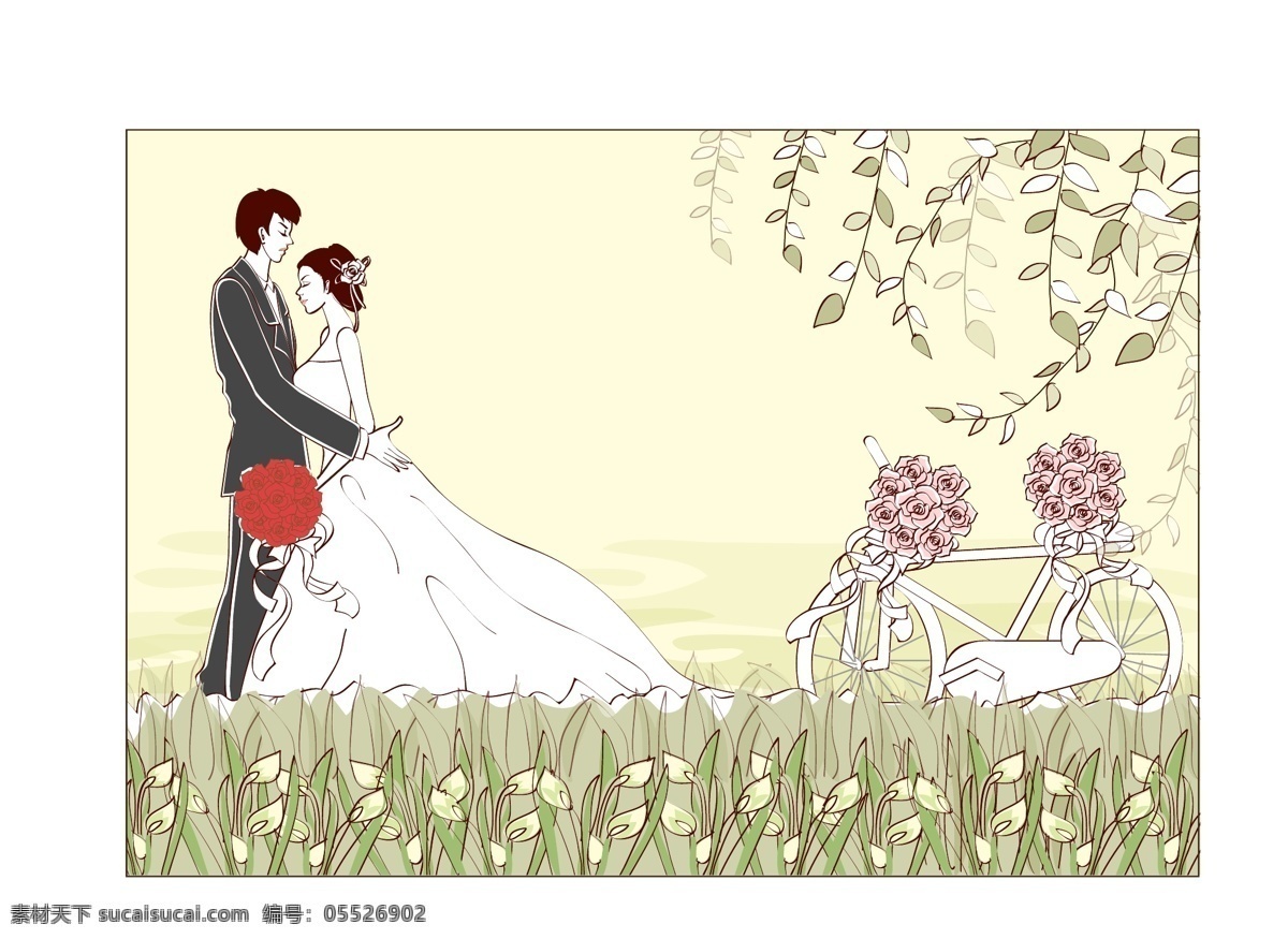 幸福 新郎 新娘 婚紗禮服 矢量 婚慶 婚紗 婚紗設(shè)計 婚紗攝影 禮服 鮮花 新郎新娘 矢量圖 其他矢量圖