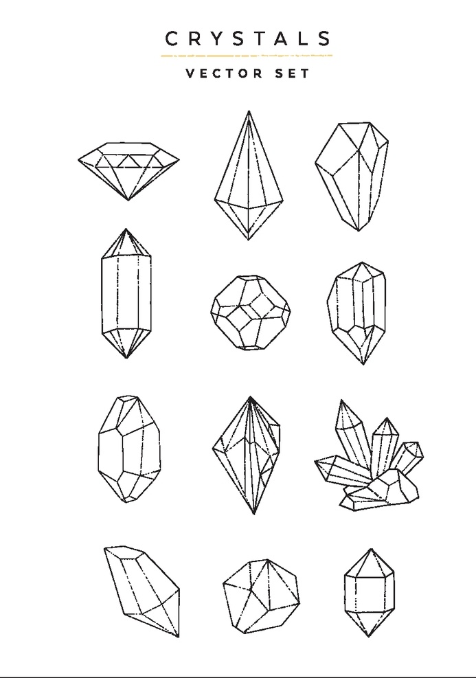 线描水晶图片 水晶矢量图 线描水晶 简约水晶 水晶形状 水晶