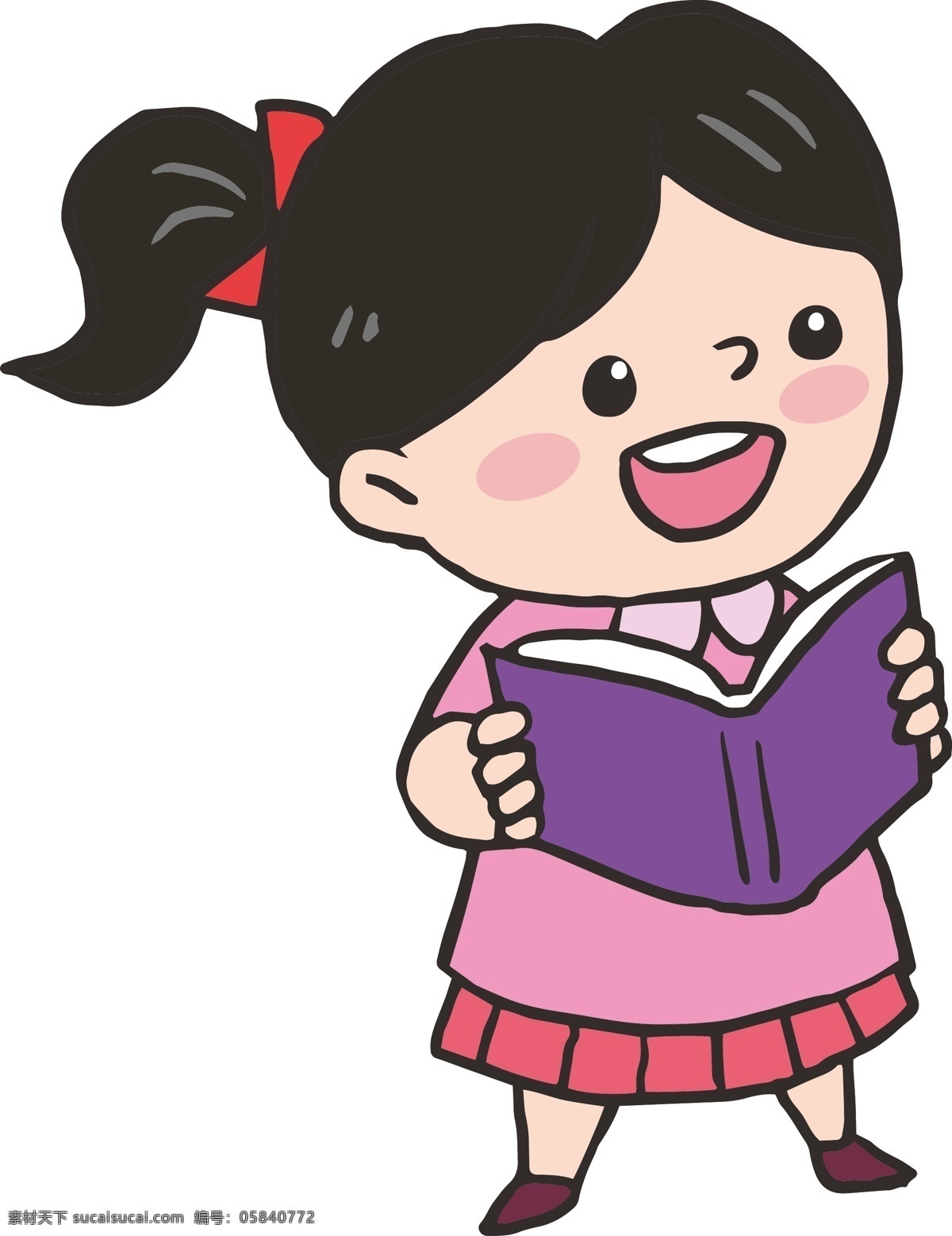 拿书本小女孩 粉色 可爱 卡通 学生 学习 书本 小女孩 拿书