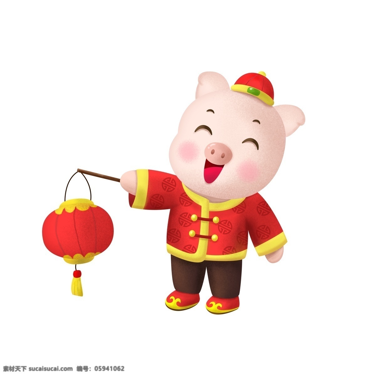 春节 新年 猪年 卡通 生肖 猪 传统 喜庆 唐装 灯笼 可爱 卡通猪 生肖猪