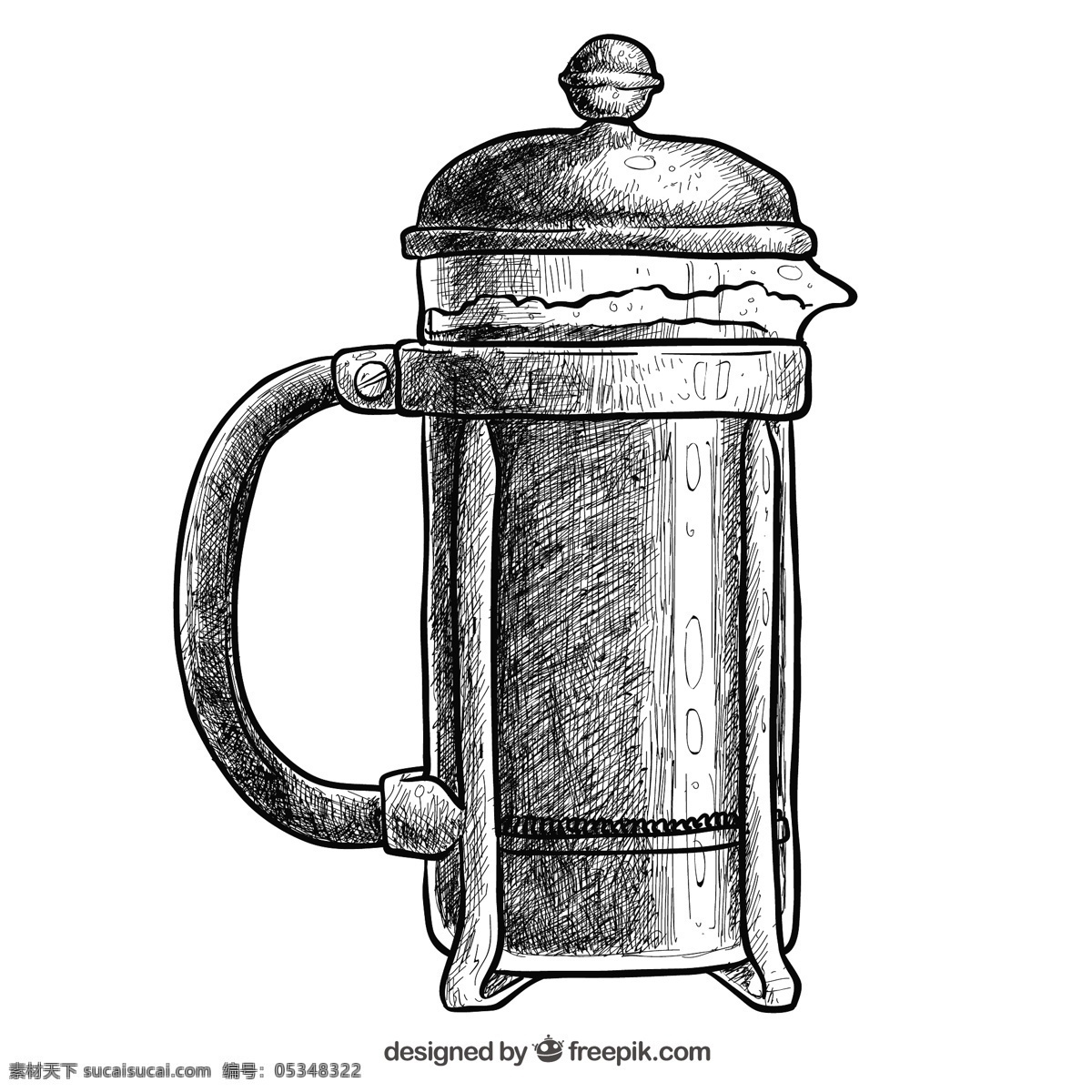 手绘 复古 法国 咖啡壶 采购产品古董 咖啡 饮料 绘画 插图 复古复古 粗略 对象 咖啡机