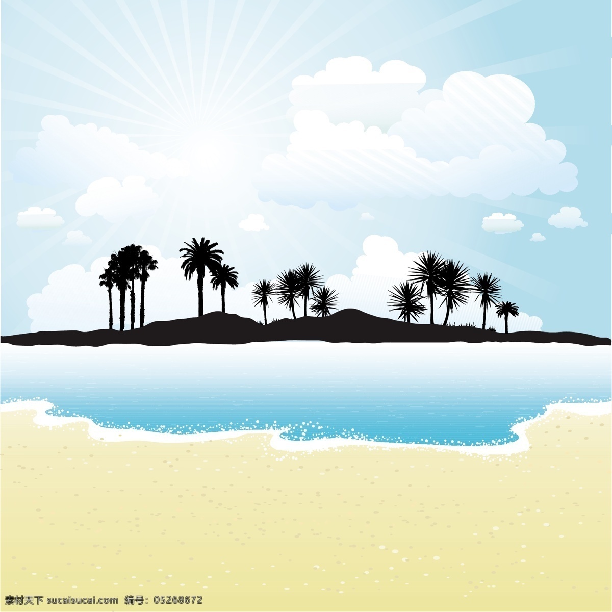 热带 岛屿 晴朗 天空 海滩 轮廓 背景 树木 抽象 夏天 自然 海洋 阳光 假日 剪影 棕榈树 棕榈 度假 沙滩 季节