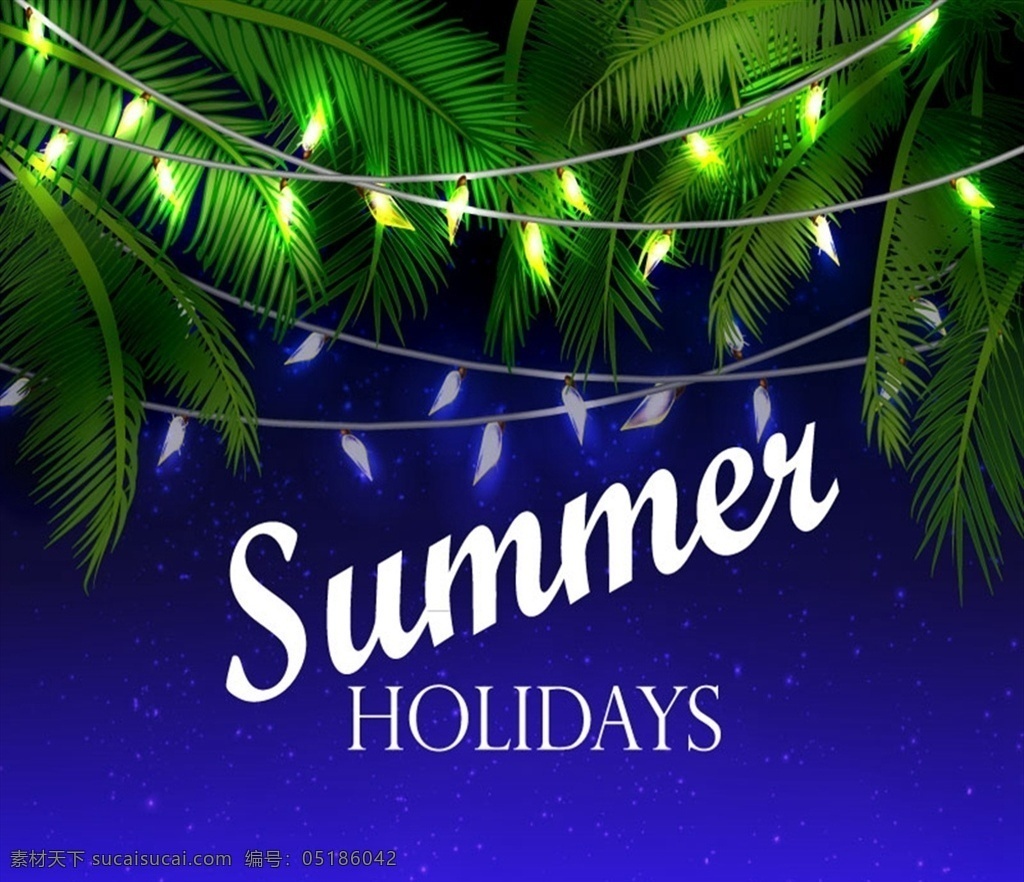 夏日 假期 彩灯 沙滩 夏季 棕榈树 灯串 矢量图 矢量 高清图片