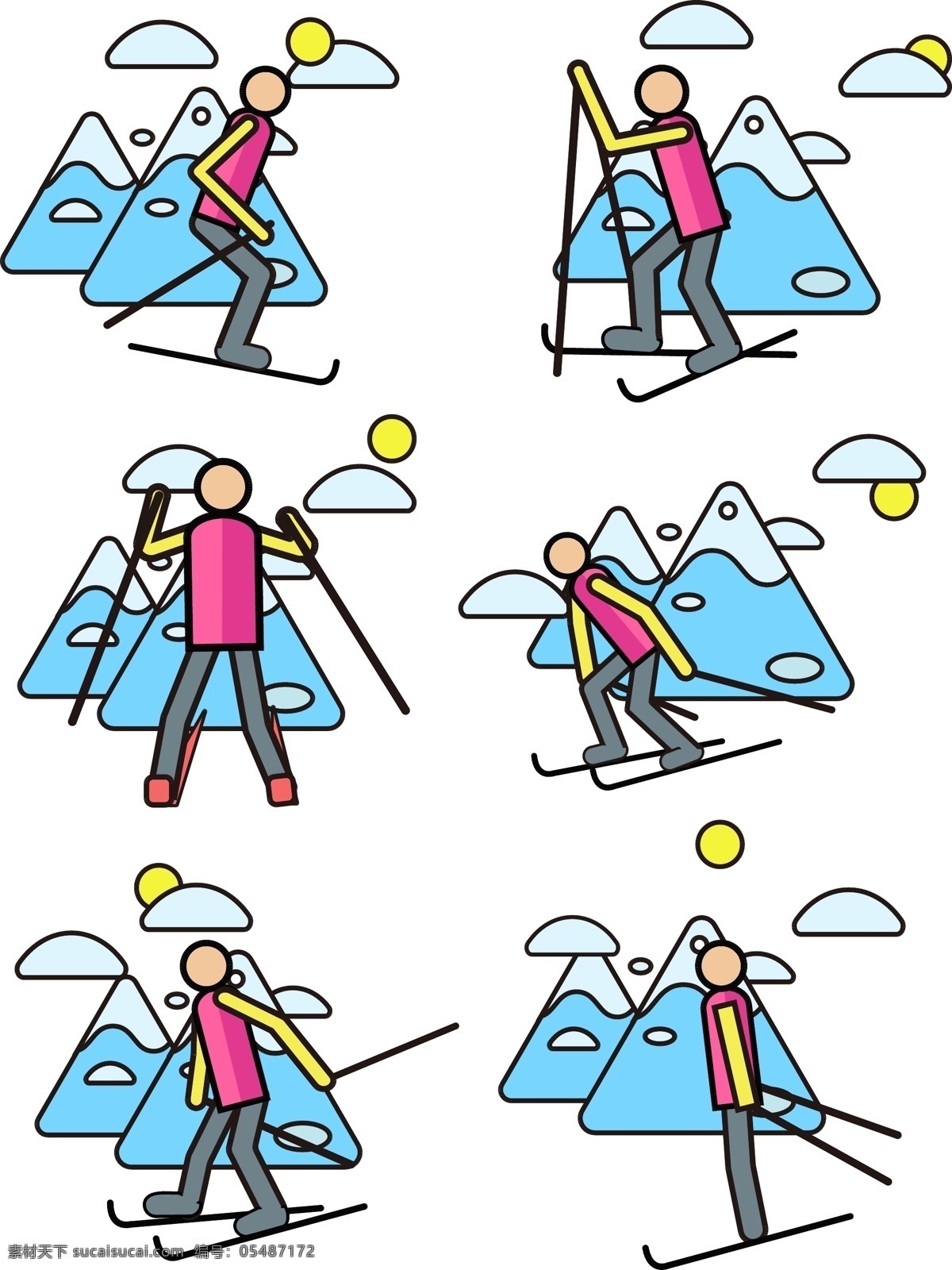 冬季 雪山 滑雪 人物 元素 蓝色 简约 人物元素 动态