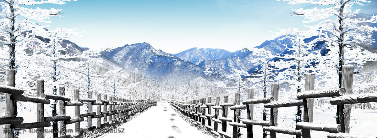 冬季 木橋 下雪 景觀 banner 背景素材 雪景