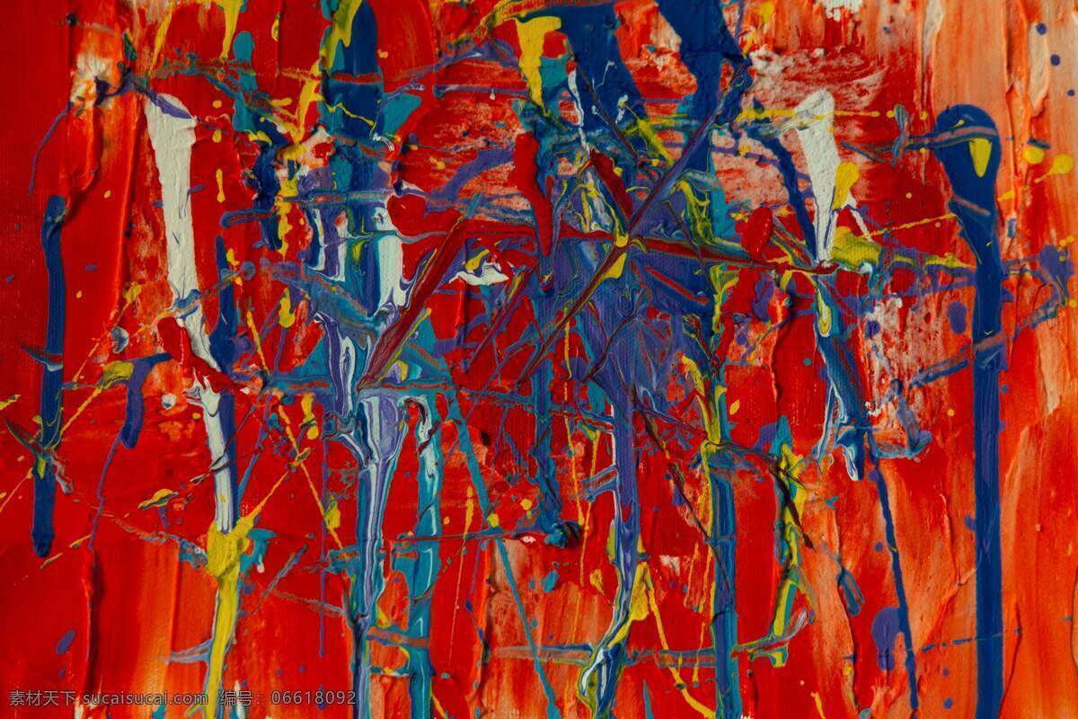 手绘 抽象 插画 五彩斑斓 红 艺术 装饰 红色 褐色 蓝色 彩色 绘画 文化艺术 绘画书法