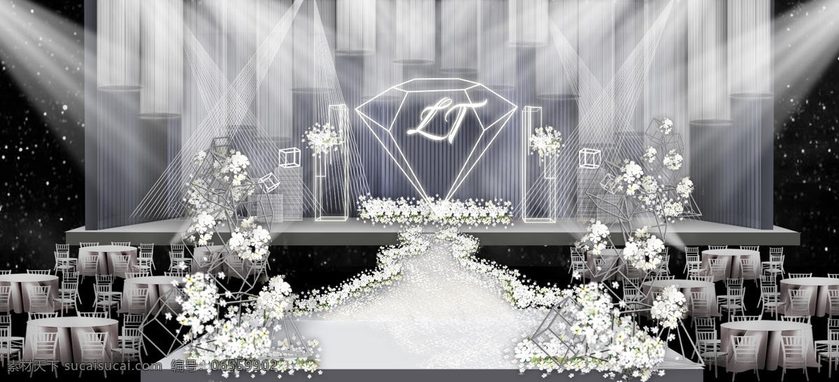 灰白色婚礼 效果图 婚礼效果图 高端婚礼 主背景效果图 主舞台设计