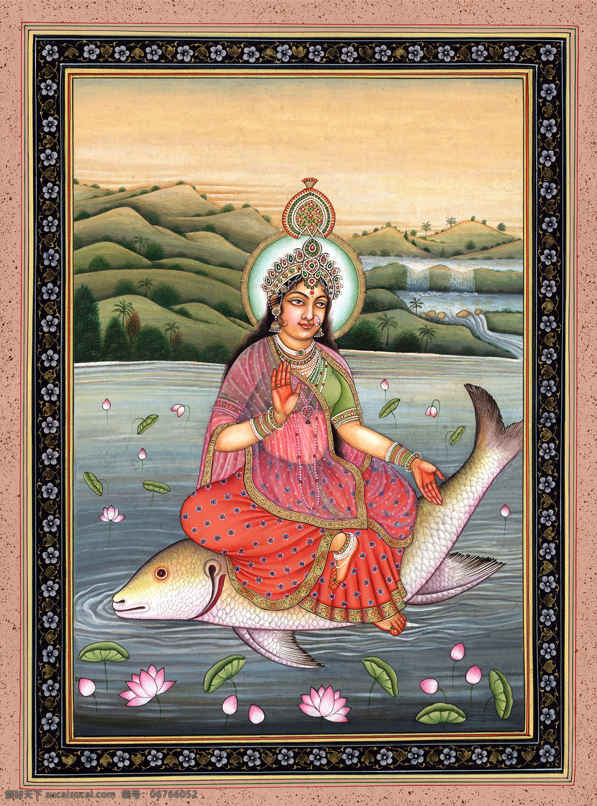 印度神像 神像 鱼 大鱼 女人 荷花池 宗教信仰 文化艺术 传统文化