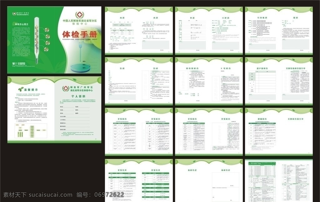 體檢手冊(cè) 醫(yī)療 cdr源文件 矢量 化驗(yàn)檢查 關(guān)愛 關(guān)懷 關(guān)心 體溫計(jì) 人民解放軍 內(nèi)科 外科 口腔科 婦科 心電圖 x線 超聲波 特殊檢查 體檢中心 雜志 畫冊(cè)設(shè)計(jì)