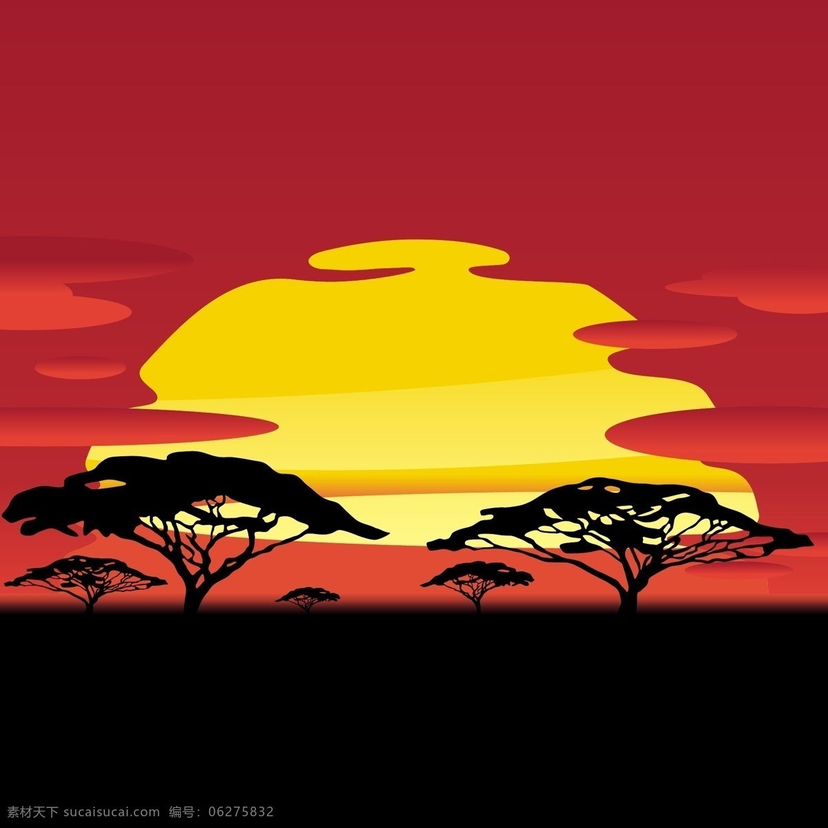 非洲 日落 树 背景 图案 矢量 布什热带 丛林 自然 游猎 太阳 日出 曰落树