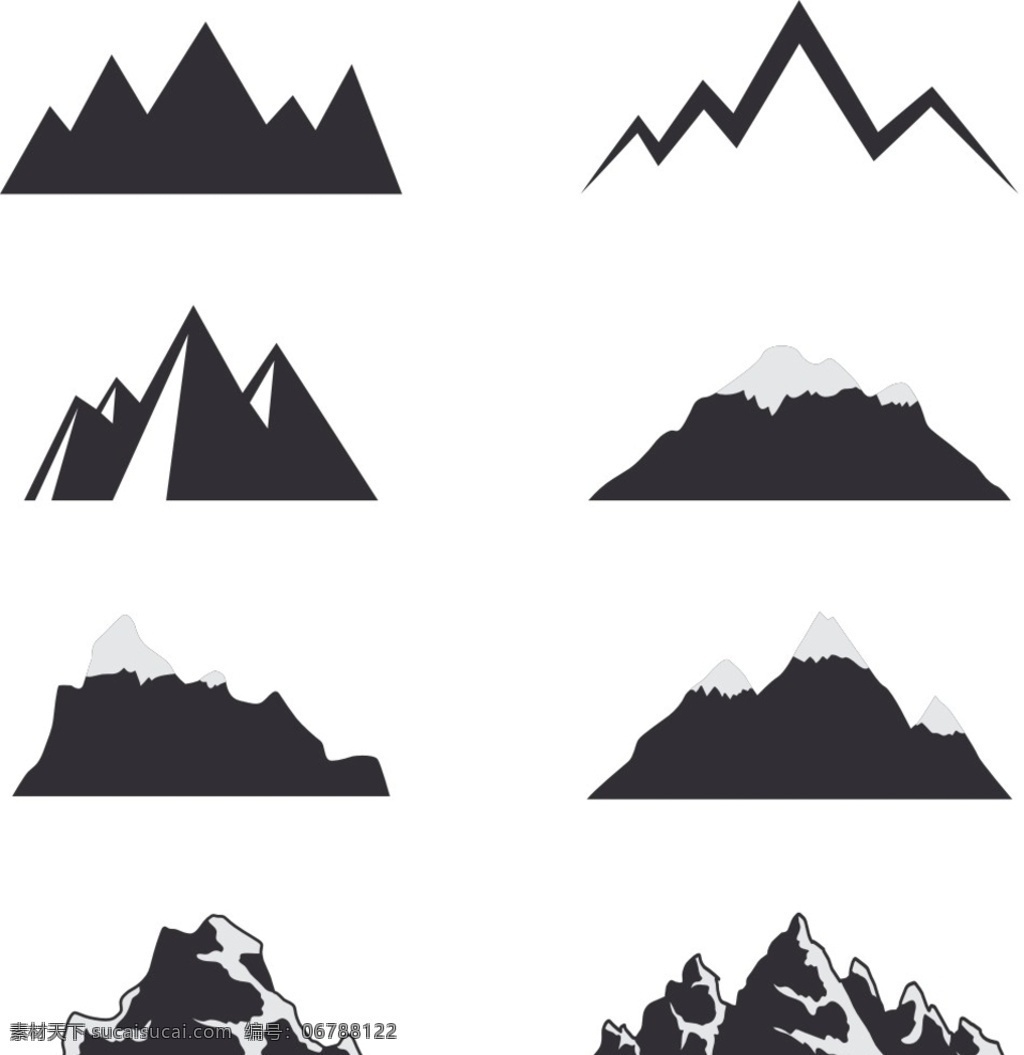 雪山山脉 黑白 山脉 山峰 线条 曲线 抽象 矢量 山峰标志 山脉标志 山脉剪影