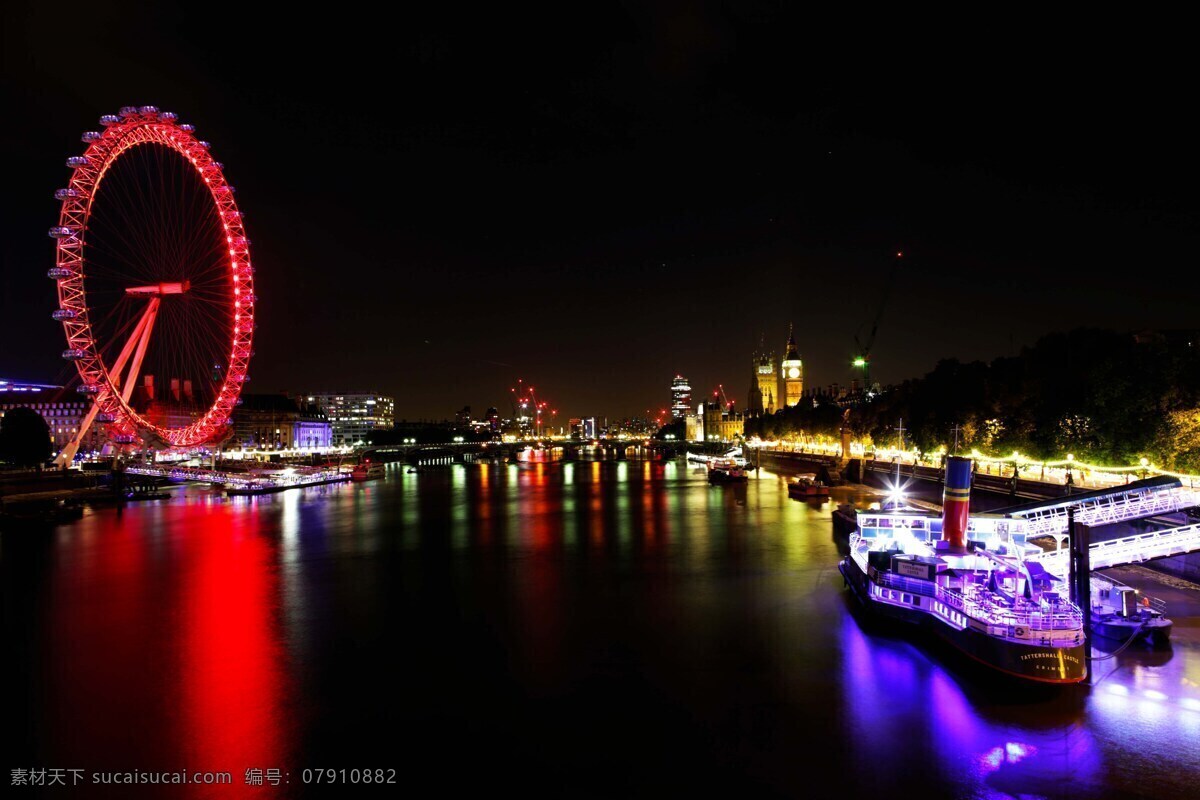 美丽夜景 城市 欧洲 伦敦 英国 伦敦眼 泰晤士河畔 河流 河水 倒影 夜景 夜色 灯光 游轮 轮船 璀璨灯光 旅游摄影 国外旅游 高清