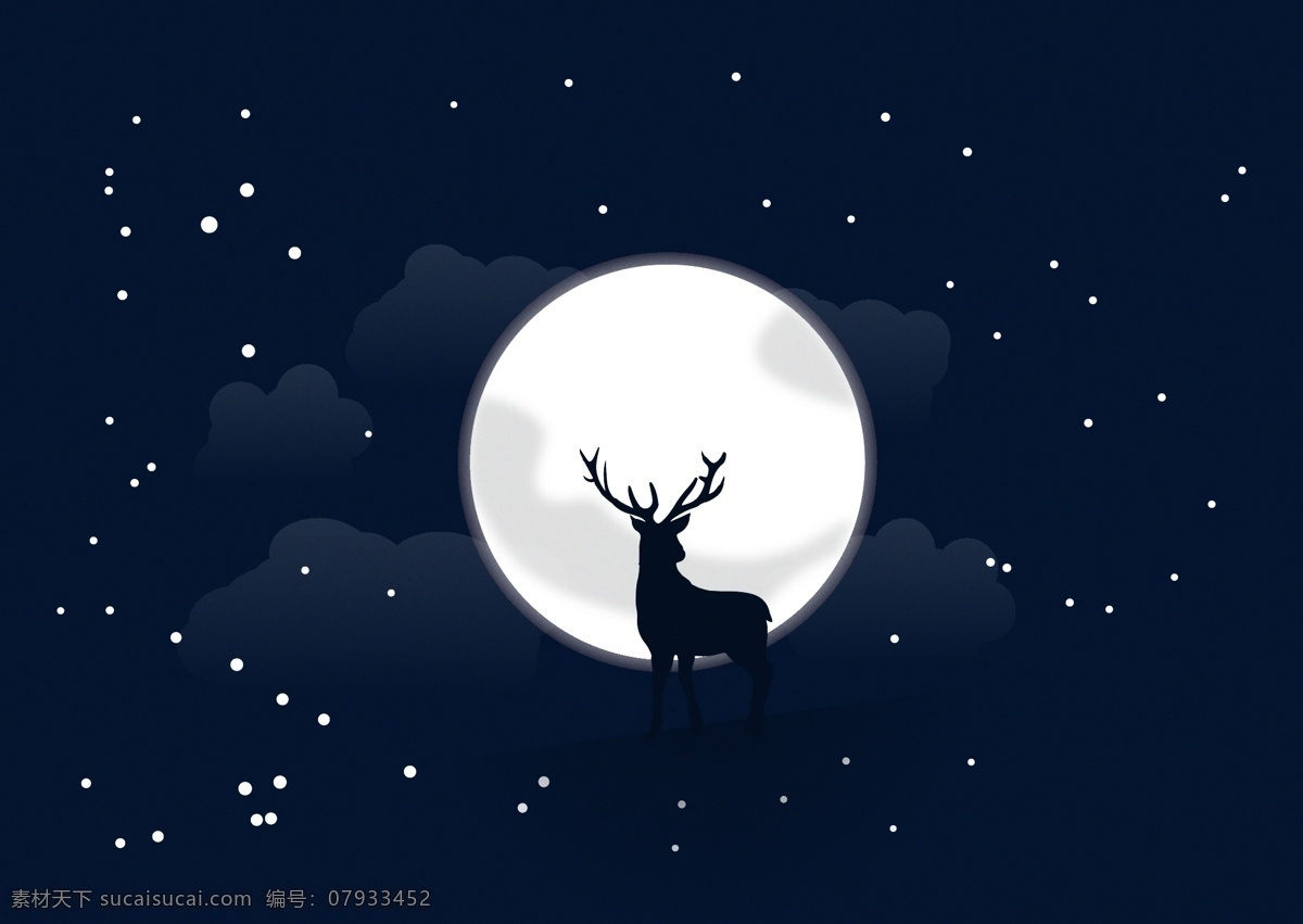 扁平化插畫 插畫 星空 晚霞 扁平化 麋鹿