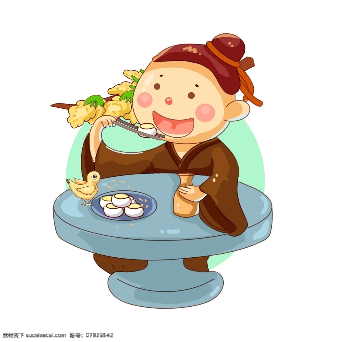 桂花 糕点 古代 卡通 手绘 漫画 人物 品尝 美食 中秋 古风 传统 节日 场景 装饰图案